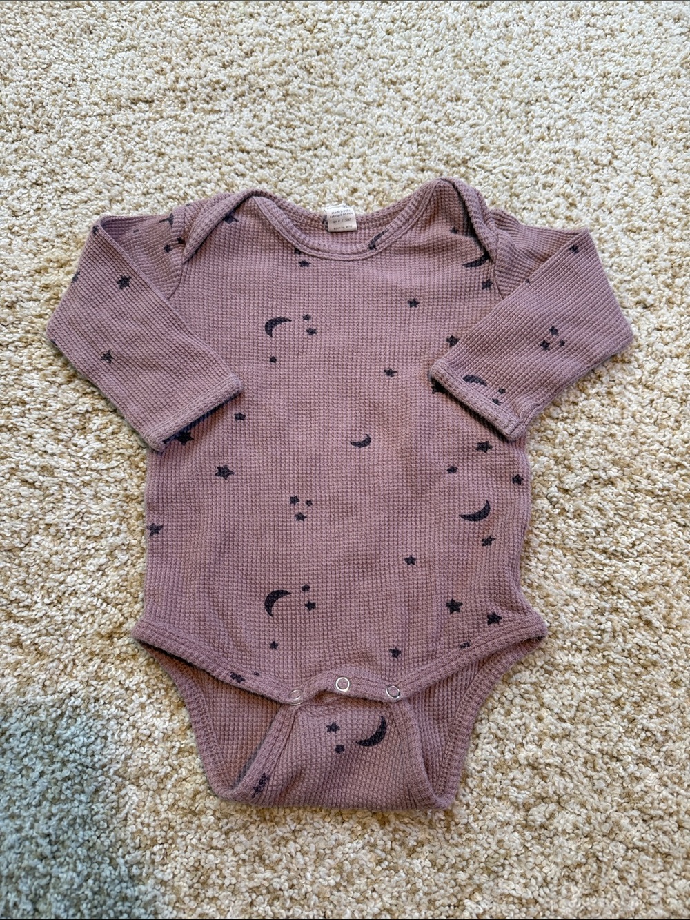 kate quinn Mauve Waffle Long-Sleeve One-Piece with Night Sky Print